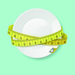 Clean plate and tape measure. Sports and diet. Health. Vector illustration, symbol of health, sports, proper nutrition