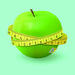 Apple and tape measure. Sports and diet. Health. Vector illustration, symbol of health, sports, proper nutrition
