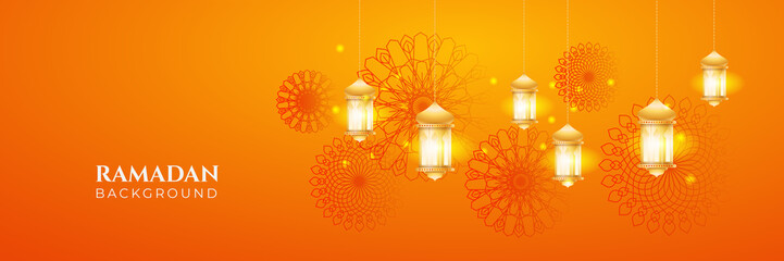 stylish orange golden mosque design islamic banner background