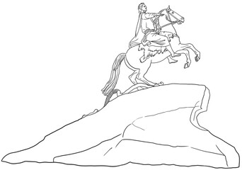 bronze horseman monument in saint petersburg russia, line art sculpture drawing, hand drawn statue i