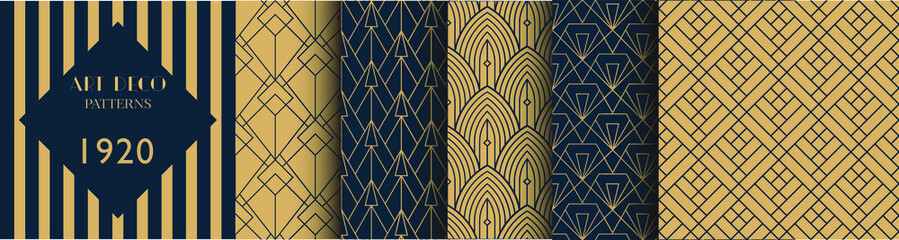 Wall Mural - Collection of Art Deco Patterns, Retro Set of Seamless Vintage Vector Graphics from 1920. Diesel Punk, Great Gatsby Style of Design. Elegant textures for apparel, fashion and backgrounds.