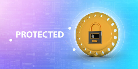 Poster - 3d rendering Gold coins with lock
