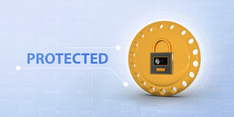 Poster - 3d rendering Gold coins with lock
