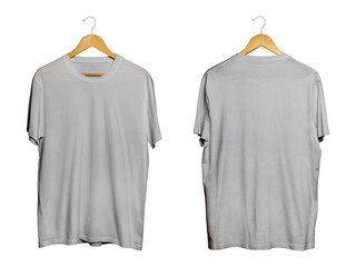 Wall Mural - Grey t-shirt mockup with hanger hanging on white background. front and back view. Just enter your design. Isolated white background.