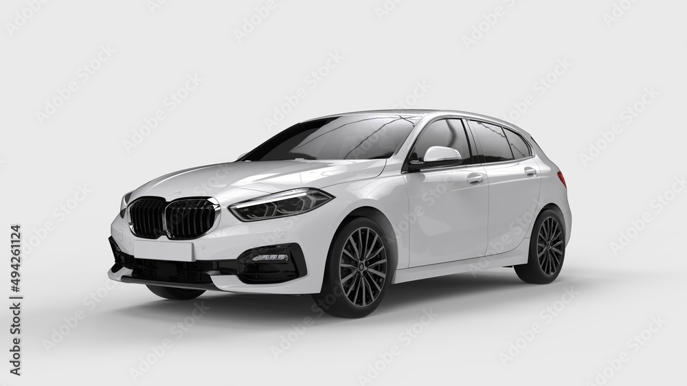 Mockup car coupe similar to BMW 1 series F40 isolated on white background front view