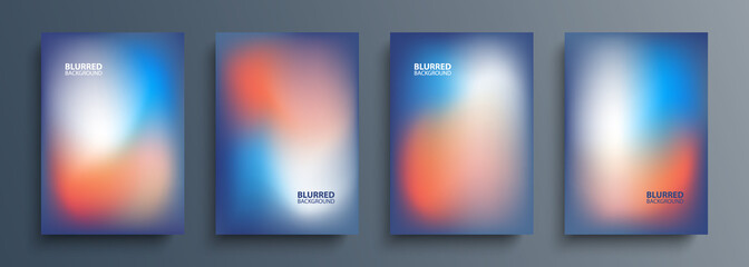 Aufkleber - Set of blurred backgrounds with modern abstract blurred color gradient patterns. Templates collection for brochures, posters, banners, flyers and cards. Blue, orange and white. Vector illustration.