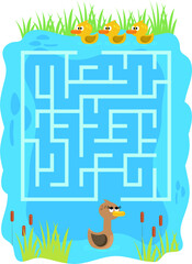 Wall Mural - Maze,  vector, illustration, labyrinth, puzzle, arrow, game, puzzle page for duck-themed kids