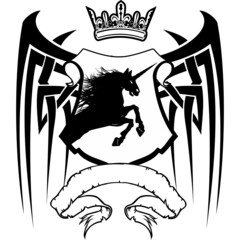 Wall Mural - heraldic unicorn horse coat of arms emblem crest tattoo illustration in vector format