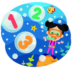 Wall Mural - Vector, drawing on numbers for children