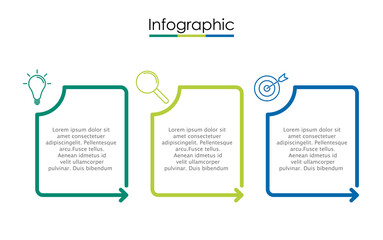 Vector infographic template with three steps or options. Illustration presentation with line elements icons.  Business concept design can be used for web, brochure, diagram, chart or banner layout.