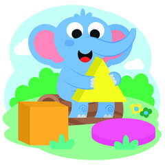 Canvas Print - Cute elephant vector, drawing on shapes for kids