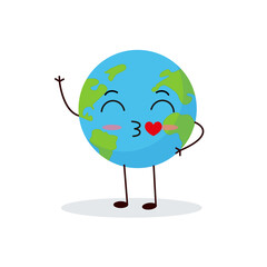 Canvas Print - Cute planet earth character. Cartoon planet emoji collection. Earth Day card vector illustration