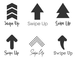 Poster - Swipe up, set of buttons for social media. Arrows, buttons and web icons for advertising and marketing.