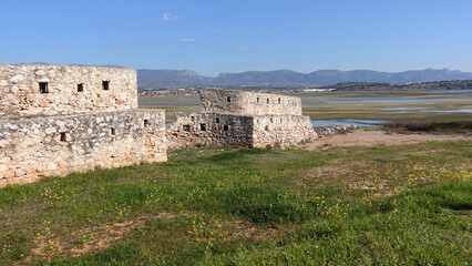 walls and fortress of agia triada in megara area dated from ottoman times, attica, greece