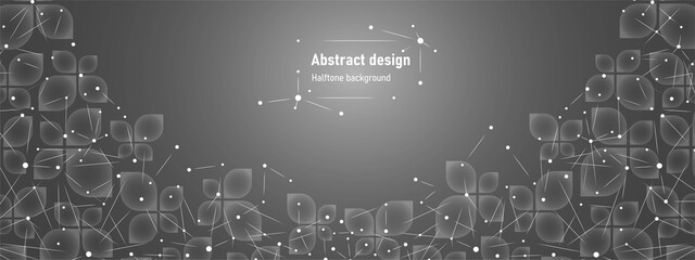 Poster - Halftone arch background. Design of transparent glass petals, geometric shapes. Texture plexus of neural network. Connecting lines, dots, stars. Poster technology, medicine, business. Vector