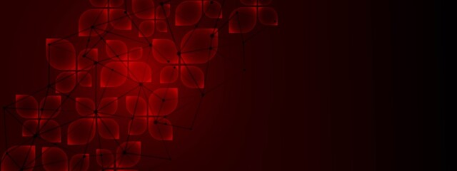 Poster - vector red neon frame background. design transparent glass petals, geometric shapes. texture plexus 