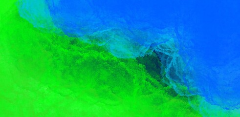 abstract bright blue green background with marble and water texture and dark green blurs and transit