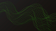 Waveform Green Dots On A Black Background. Abstract Particle Stream. Vector Illustration