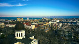 Fototapeta Miasto - Drone panorama the city center with Orthodox Cathedral in Odessa, Ukraine. Winter and natural ligght.