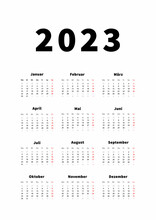 2023 Year Simple Vertical Calendar In German Language, Typographic Calendar Isolated On White