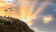 Easter morning, Golgotha hill with silhouettes of the cross
