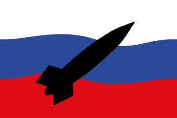 Wall Mural - Russia. Nuclear weapons. Russia flag with nuclear weapons symbol with missile silhouette. Illustration of the flag of Rusia. Horizontal design. Ukraine. Jerson. Stop the fire. 36 hours.
