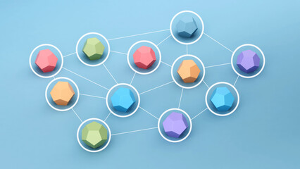 Connected network icons, 3d illustration