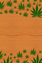 Wall Mural - Weed border with green cannabis on wood