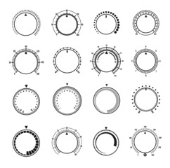Aufkleber - Volume round knob switches and music sound control interface, vector regulator dials. Linear flat volume level buttons for music player app or sound aux tuner UI, min and max switch knob circles