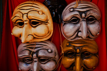 Traditional Italian Pulcinella masks in Naples