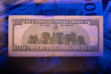 Rear Of 100 Dollar Banknote. Independence Hall On One Hundred Dollar Bill