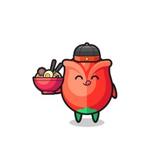 rose as Chinese chef mascot holding a noodle bowl