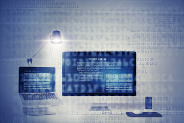 Poster - Studio shot of a laptop and computer at a workstation- ALL design on this image is created from scratch by Yuri Arcurs team of professionals for this particular photo shoot