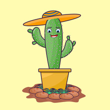 Cactus With Summer Hat Illustration