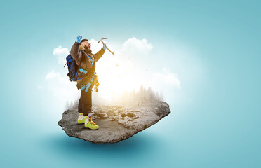 Wall Mural - Mountaineer ready for adventure . Mixed media