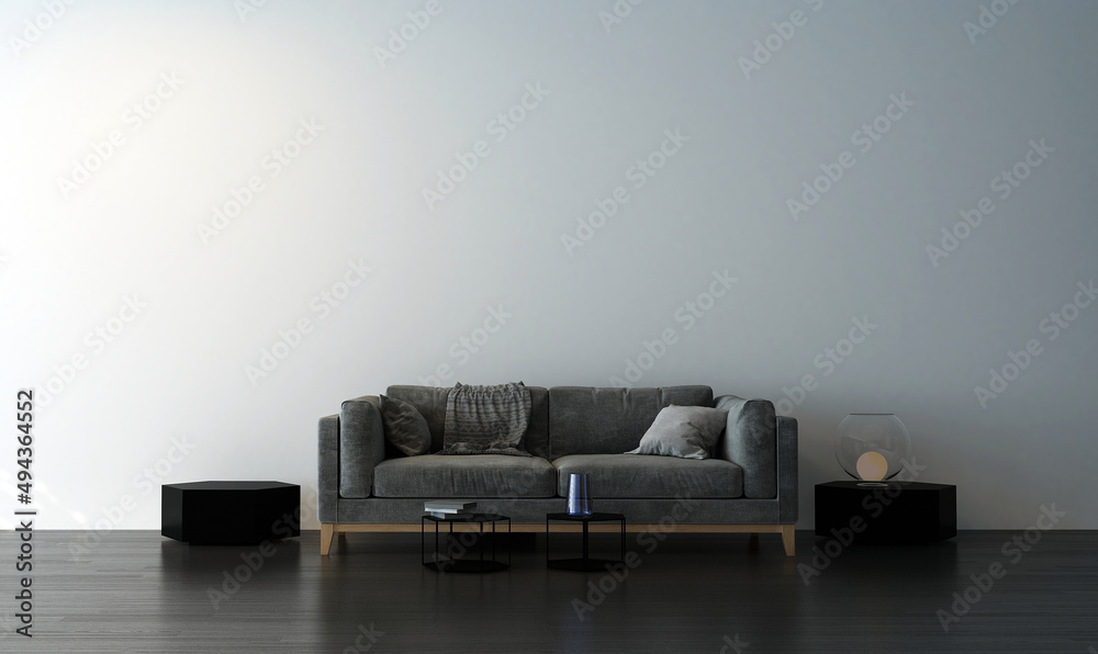Modern living room and empty white wall texture background interior ...