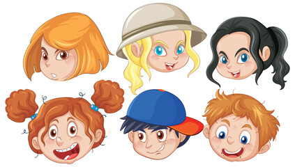 Poster - A Set of kid's head emotion on white background