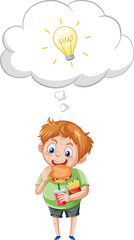 Poster - A boy eating and thinking on white background