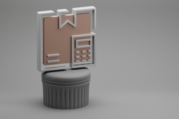 Fototapete - Beautiful abstract illustrations Delivery Box Calculator symbol icons on a column and wonderful background. 3d rendering illustration. Background pattern for design. Online Shopping.
