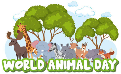 Sticker - World Animal Day banner with African wild animals