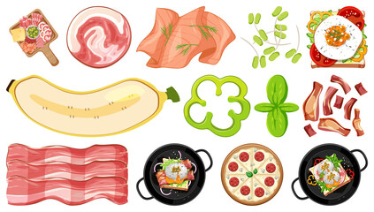 Sticker - Collection of food ingredients on white background