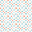 Seamless moroccan pattern. Square vintage tile. Blue, orange and white watercolor ornament painted with paint on paper. Handmade. Print for textiles. Set grunge texture.