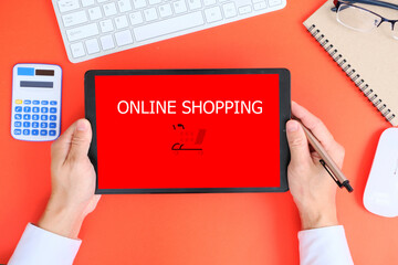 Poster - Hand shopping online on tablet driver