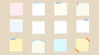 Set of different sticky notes with colored masking tape isolated on  background , illustration Vector EPS 10