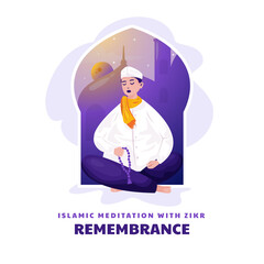 Wall Mural - Islamic meditation of zikr or remembrance worship illustration