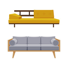 Sticker - Comfy couches set. Comfortable modern furniture vector illustration