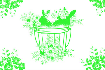 Wall Mural - happy easter. background for cute easter greeting card with cute bunny illustration in spring