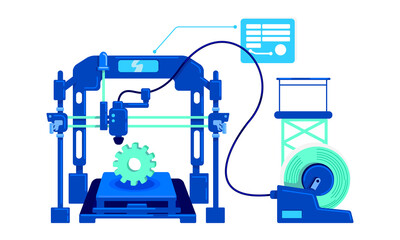 Poster - Digital manufacturing semi flat color vector object. Full sized item on white. Details manufacturing. Mass production simple cartoon style illustration for web graphic design and animation