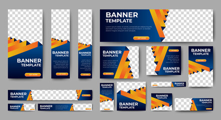 Business banner design web template Set, Horizontal header web banner. Modern Gradient Blue and yellow cover header background for website. Social Media Cover ads banner, flyer, invitation card