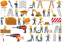 Construction Worker Set With People And Tools